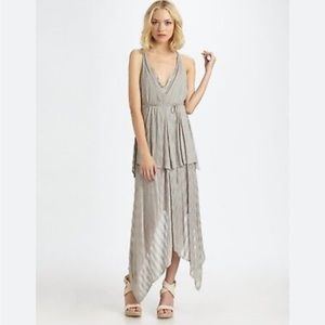 Robert Rodriquez Dress Women S Tan Gray Stripe Knit Jersey Layer Hankerchief Hem